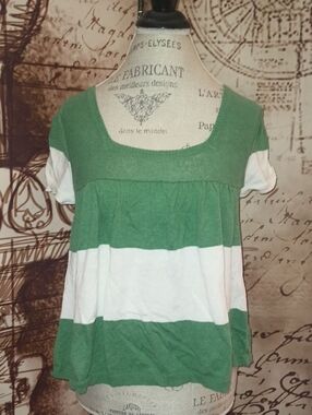 Vintage Mossimo Supply Co. Green and White Striped Short Sleeve Top